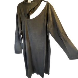 Reitmans Women's Dress 2X Black Bodycon Asymmetrical Cutout Long Sleeve Fitted